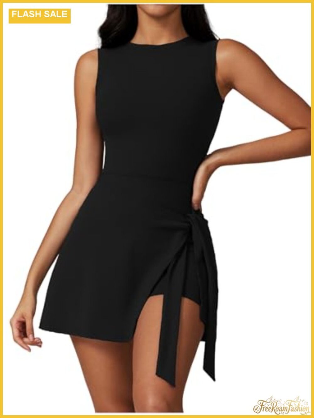 Women's Athletic Tennis Dress with Built-in Shorts High Neck Sleeveless Golf